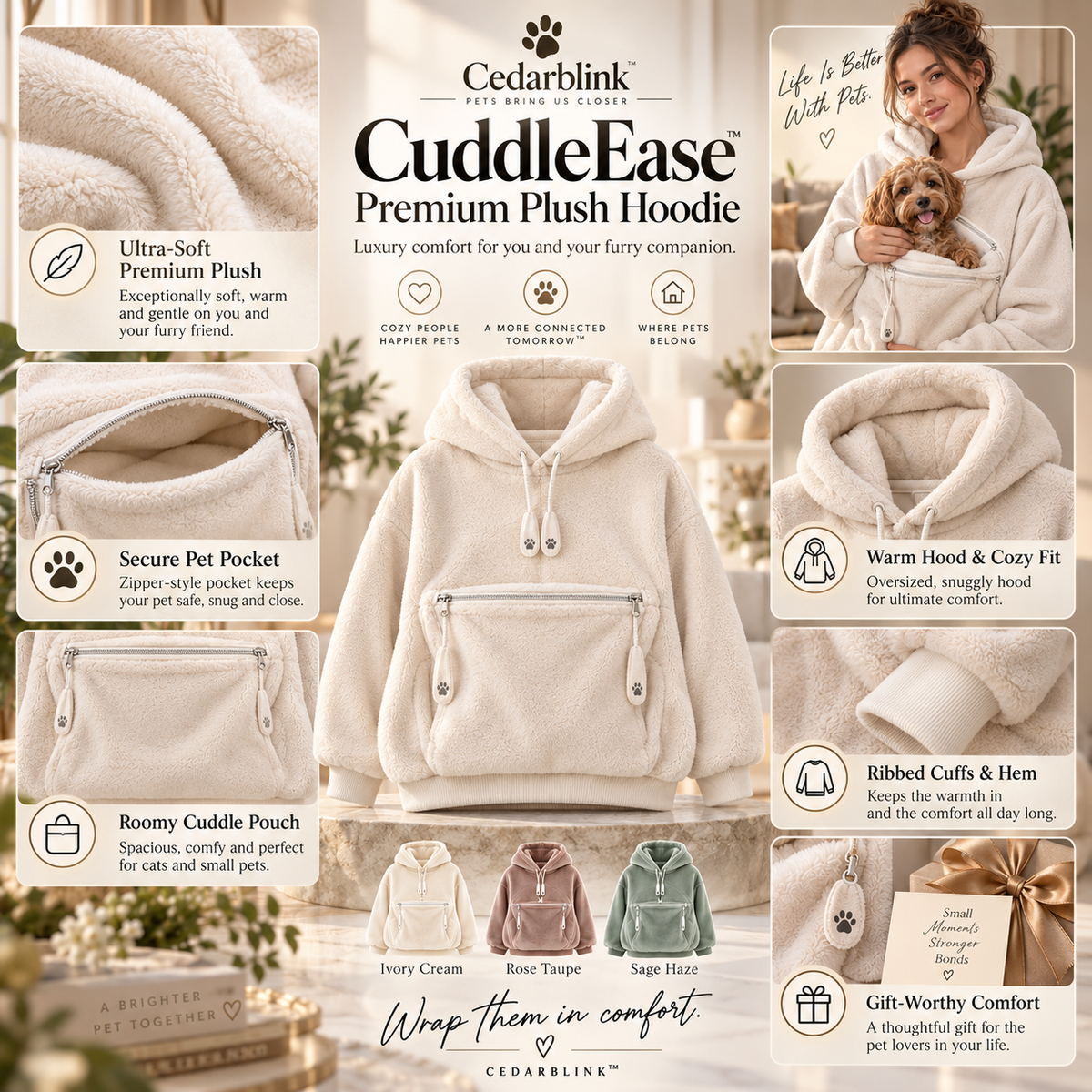 Cedarblink CuddleEase Premium Plush Hoodie