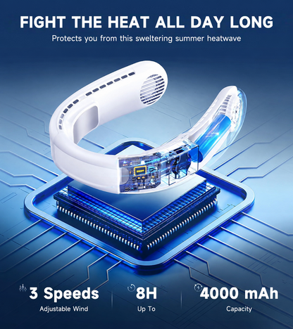 ❄️ BVJ Portable Neck Fan with Dual Cooling | 360° Airflow • Up to 8-Hour Battery Life • 3 Speeds | Great for Summer, Travel & Outdoor Activities
