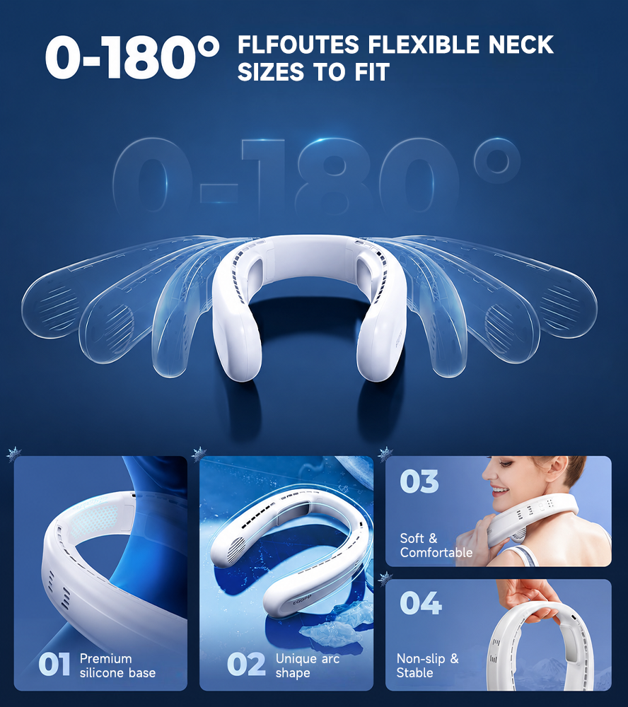 ❄️ BVJ Portable Neck Fan with Dual Cooling | 360° Airflow • Up to 8-Hour Battery Life • 3 Speeds | Great for Summer, Travel & Outdoor Activities