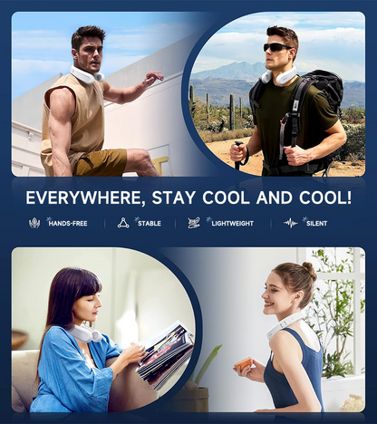 ❄️ BVJ Portable Neck Fan with Dual Cooling | 360° Airflow • Up to 8-Hour Battery Life • 3 Speeds | Great for Summer, Travel & Outdoor Activities
