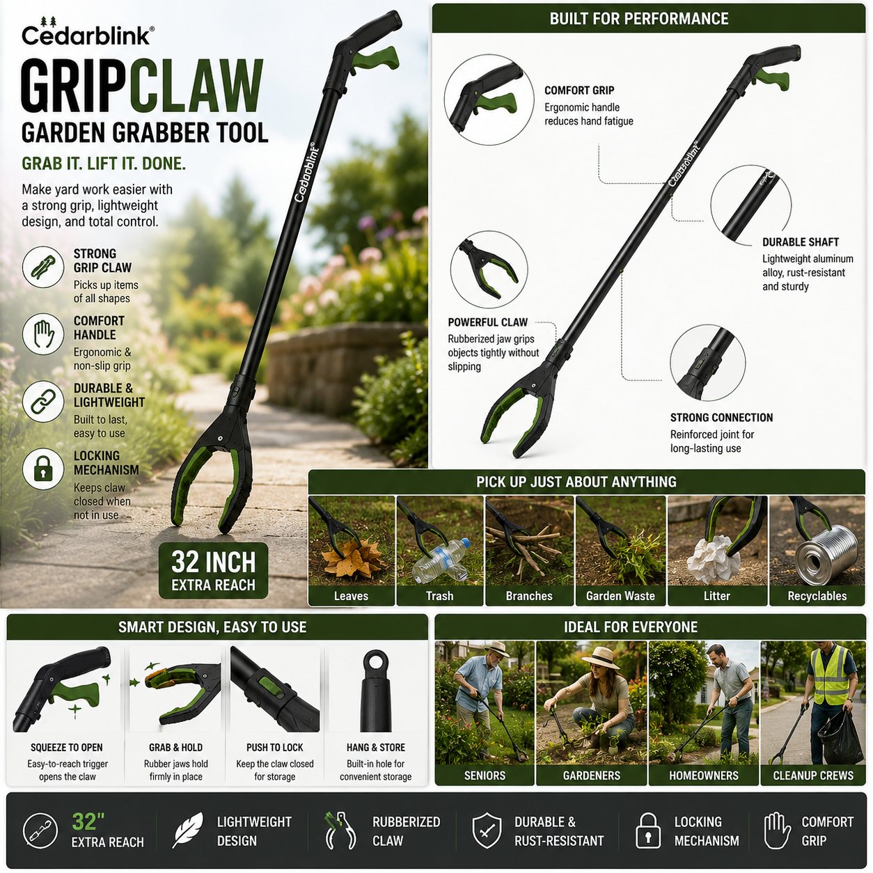 Cedarblink® GripClaw Garden Grabber Tool