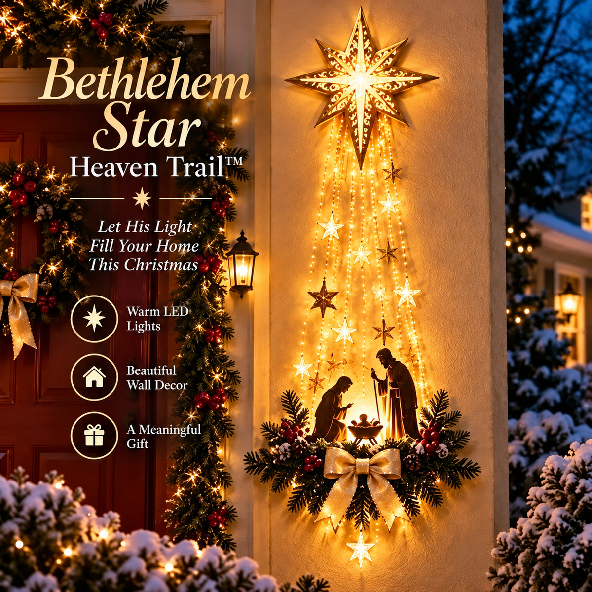 ✨Last Day 49% OFF✨Guardian Angel Starfall Cascade – Lighted Faith & Blessing Christmas Wall Decor✨