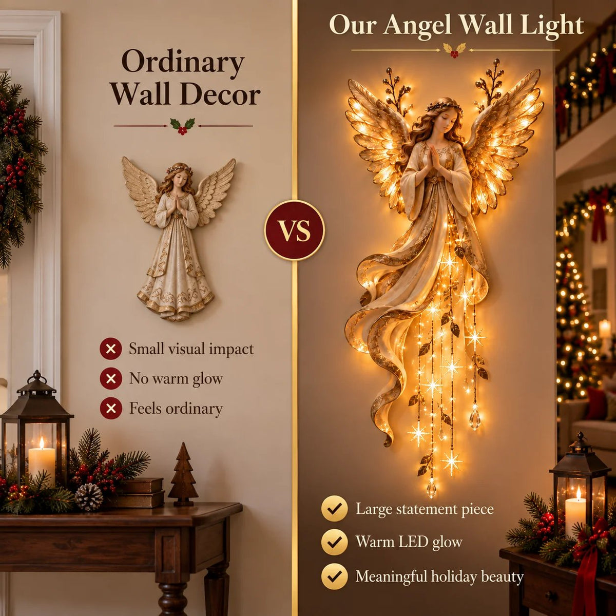 ✨Last Day 49% OFF✨Guardian Angel Starfall Cascade – Lighted Faith & Blessing Christmas Wall Decor✨