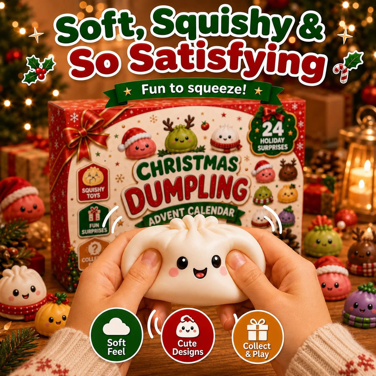 🎅 CHRISTMAS SPECIAL :-50%| 24 Days of Mini Squishies – Cute 2026 Advent Calendar with Daily Dumpling Surprises
