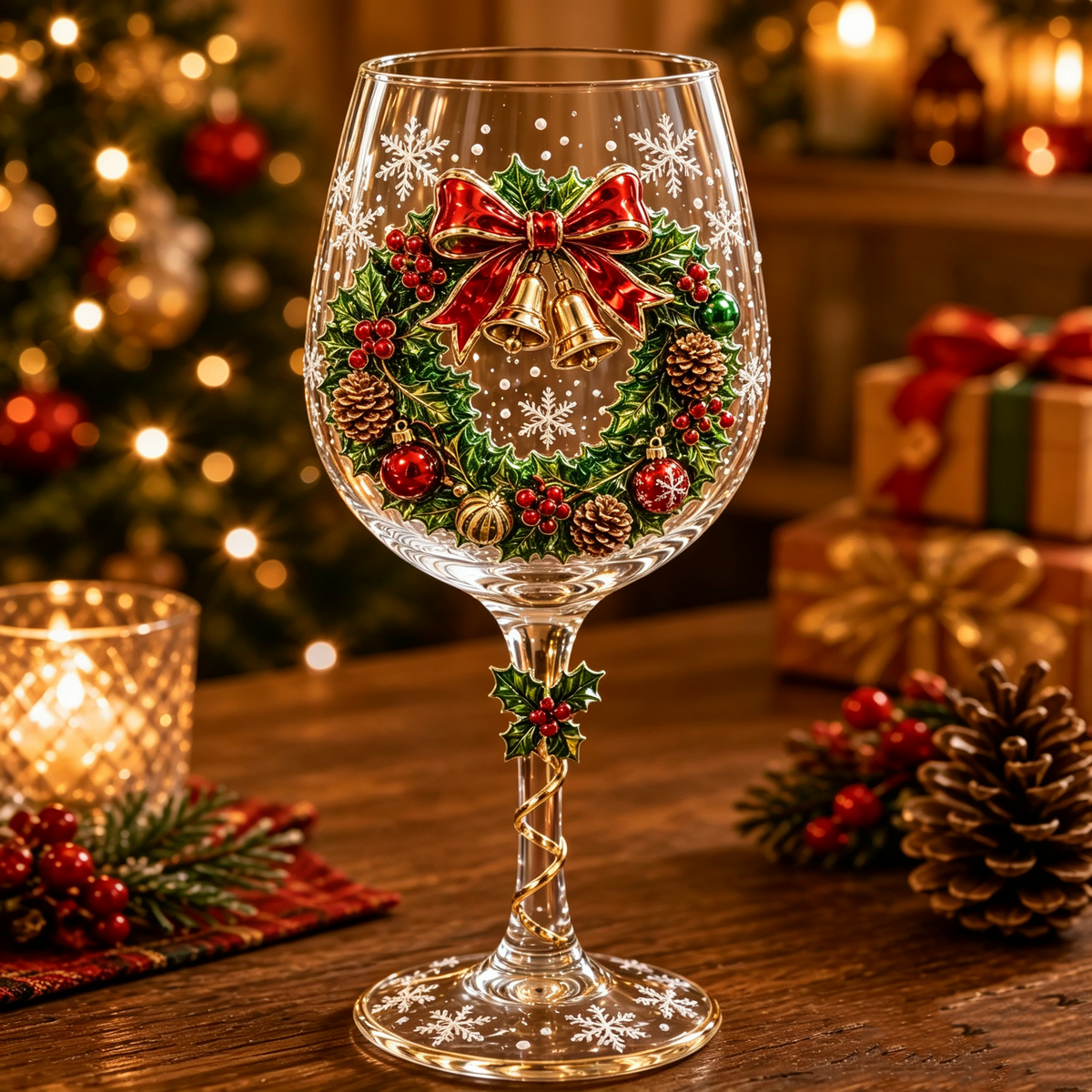 3D Christmas Wine Glass Gift Box Set - Handcrafted Festive Holiday Goblet with Embedded Miniature Figurine, Clear Crystal Red Wine Glass Gift for Wine Lovers, Women & Holiday Parties (6 Festive Styles)