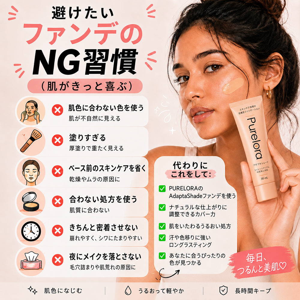 💖【公式ストア】PURELORA® アダプタシェード リキッドファンデーション —— スキンケア成分配合・肌色適応型ファンデーション