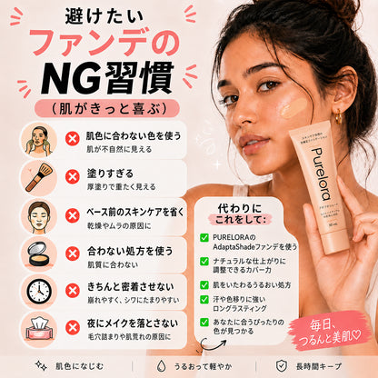 💖【公式ストア】PURELORA® アダプタシェード リキッドファンデーション —— スキンケア成分配合・肌色適応型ファンデーション