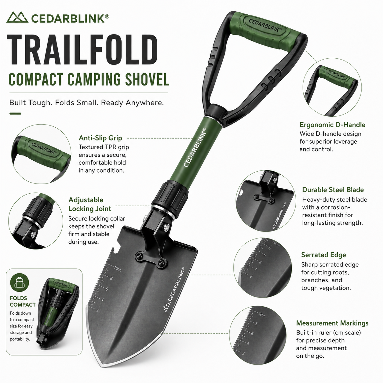 Cedarblink® TrailFold Compact Camping Shovel