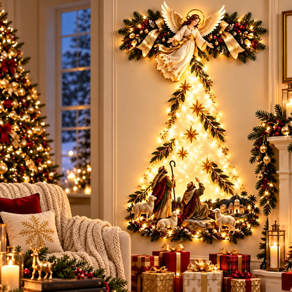 ✨Last Day 49% OFF✨Guardian Angel Starfall Cascade – Lighted Faith & Blessing Christmas Wall Decor✨