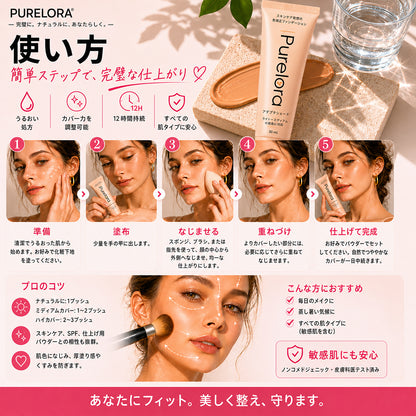💖【公式ストア】PURELORA® アダプタシェード リキッドファンデーション —— スキンケア成分配合・肌色適応型ファンデーション