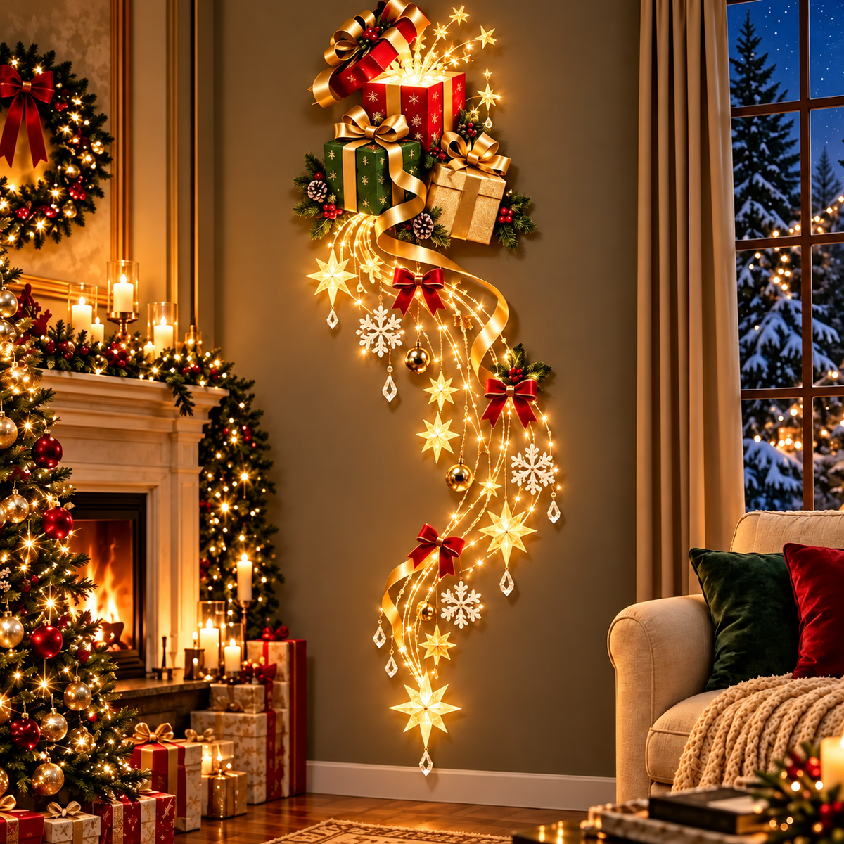 ✨Last Day 49% OFF✨Guardian Angel Starfall Cascade – Lighted Faith & Blessing Christmas Wall Decor✨