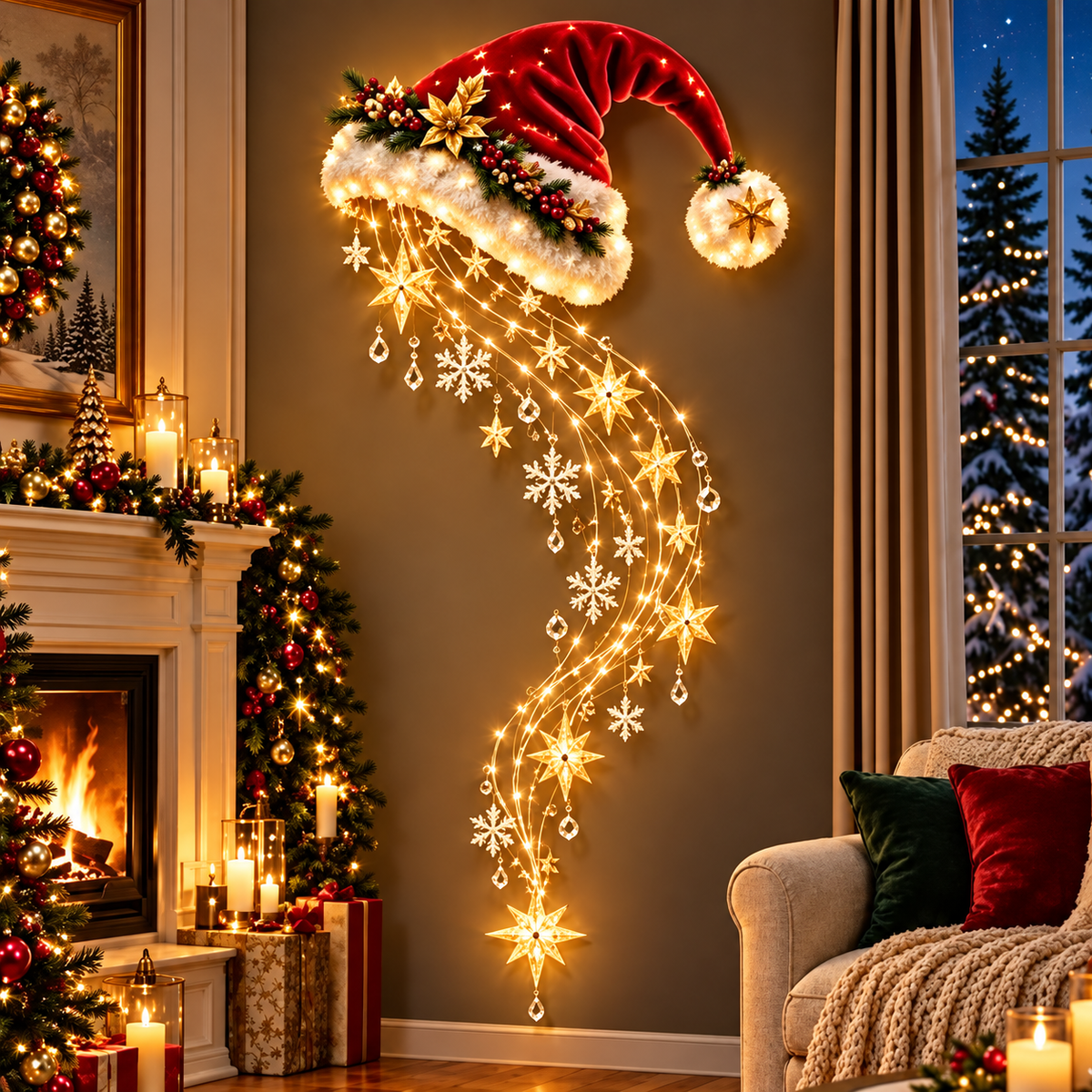 ✨Last Day 49% OFF✨Guardian Angel Starfall Cascade – Lighted Faith & Blessing Christmas Wall Decor✨