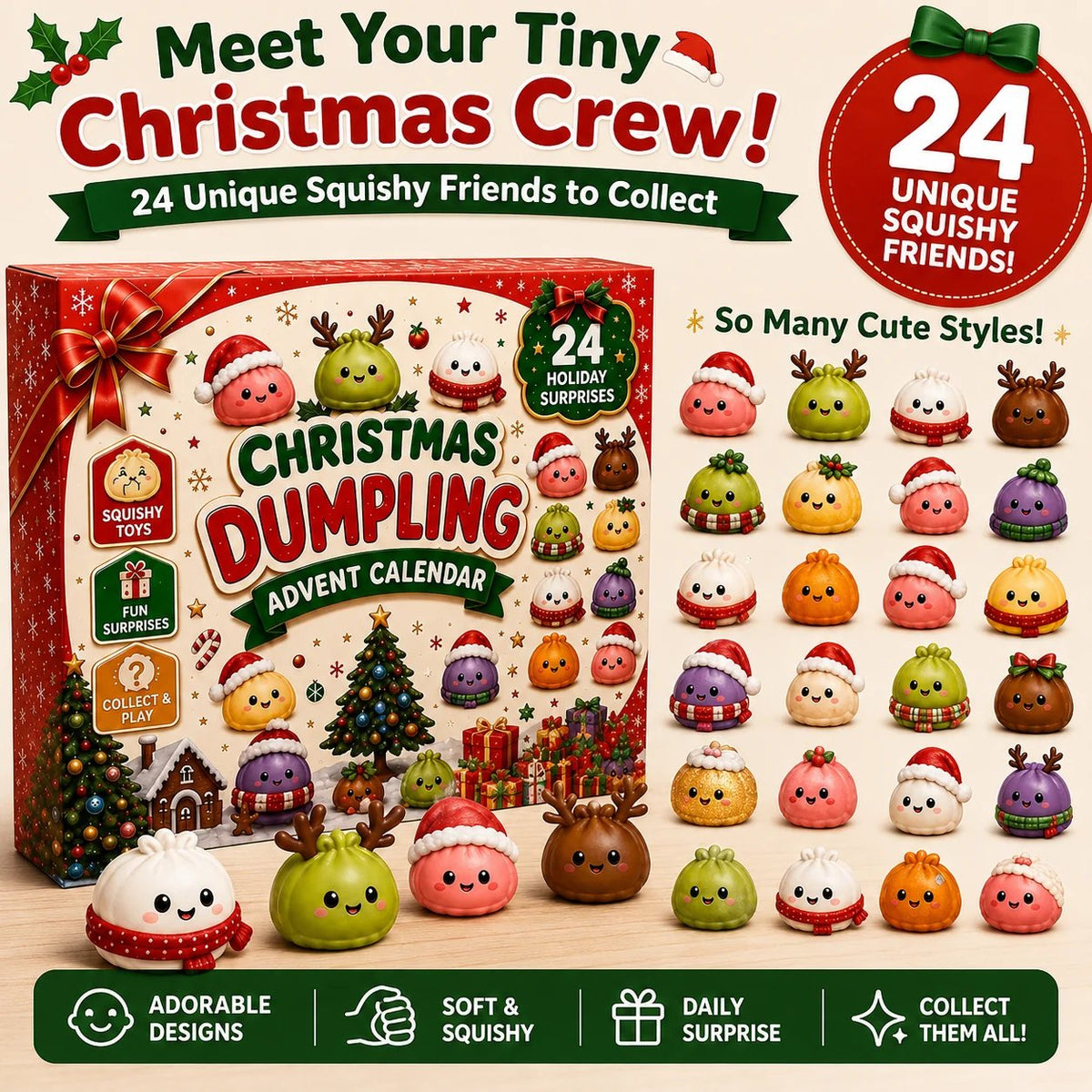 🎅 CHRISTMAS SPECIAL :-50%| 24 Days of Mini Squishies – Cute 2026 Advent Calendar with Daily Dumpling Surprises