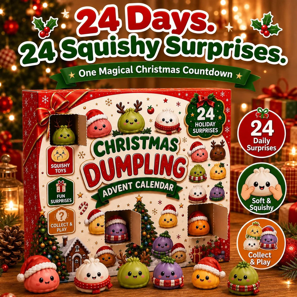 🎅 CHRISTMAS SPECIAL :-50%| 24 Days of Mini Squishies – Cute 2026 Advent Calendar with Daily Dumpling Surprises