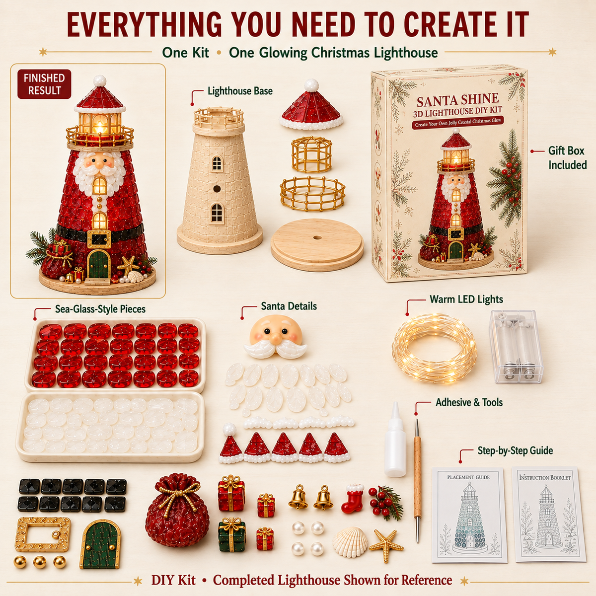 ✨Light‑Up Christmas Character Lighthouse | Complete DIY Craft Kit For Holiday Decor.