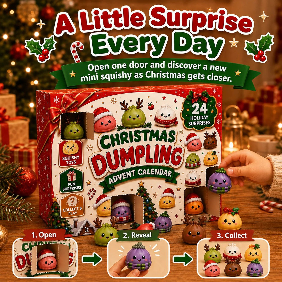 🎅 CHRISTMAS SPECIAL :-50%| 24 Days of Mini Squishies – Cute 2026 Advent Calendar with Daily Dumpling Surprises