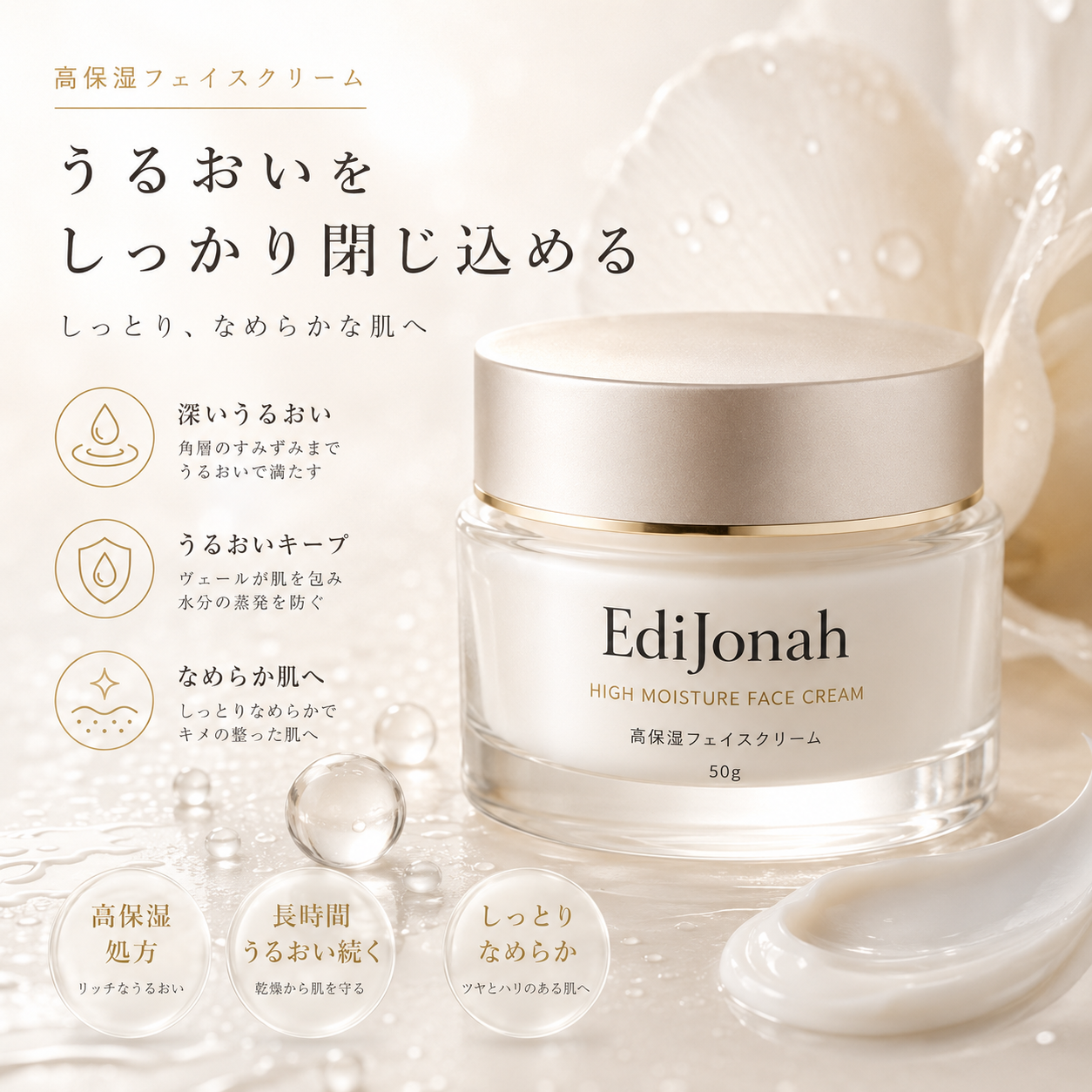 EdiJonah® 高保湿フェイスクリーム｜しっとりうるおう濃密保湿ケア・乾燥肌にやさしい50g