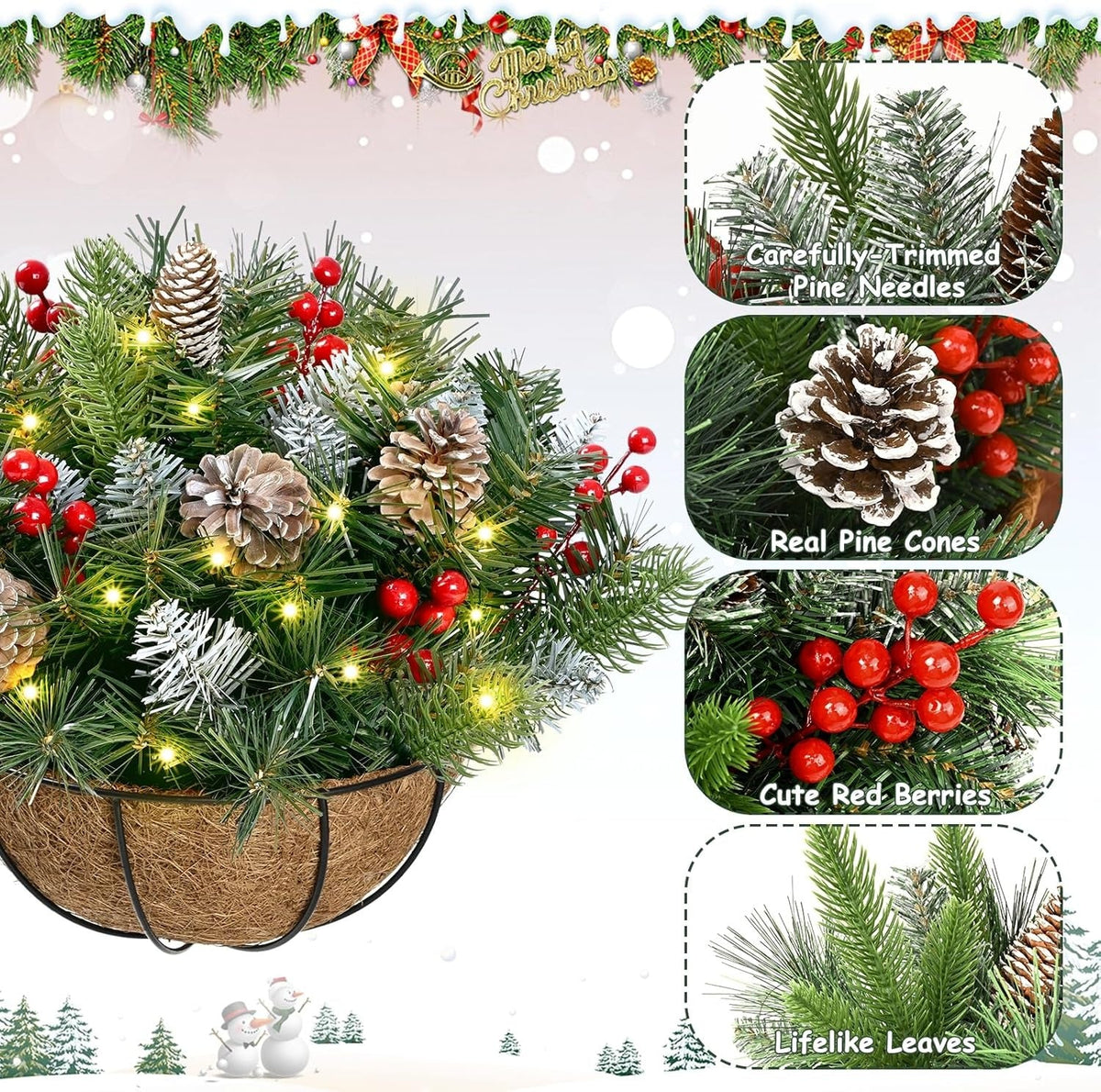 🎄LAST DAY — 60% OFF! 🪴Christmas Hot Sale —🔥Pre-Lit Artificial Christmas Hanging Basket